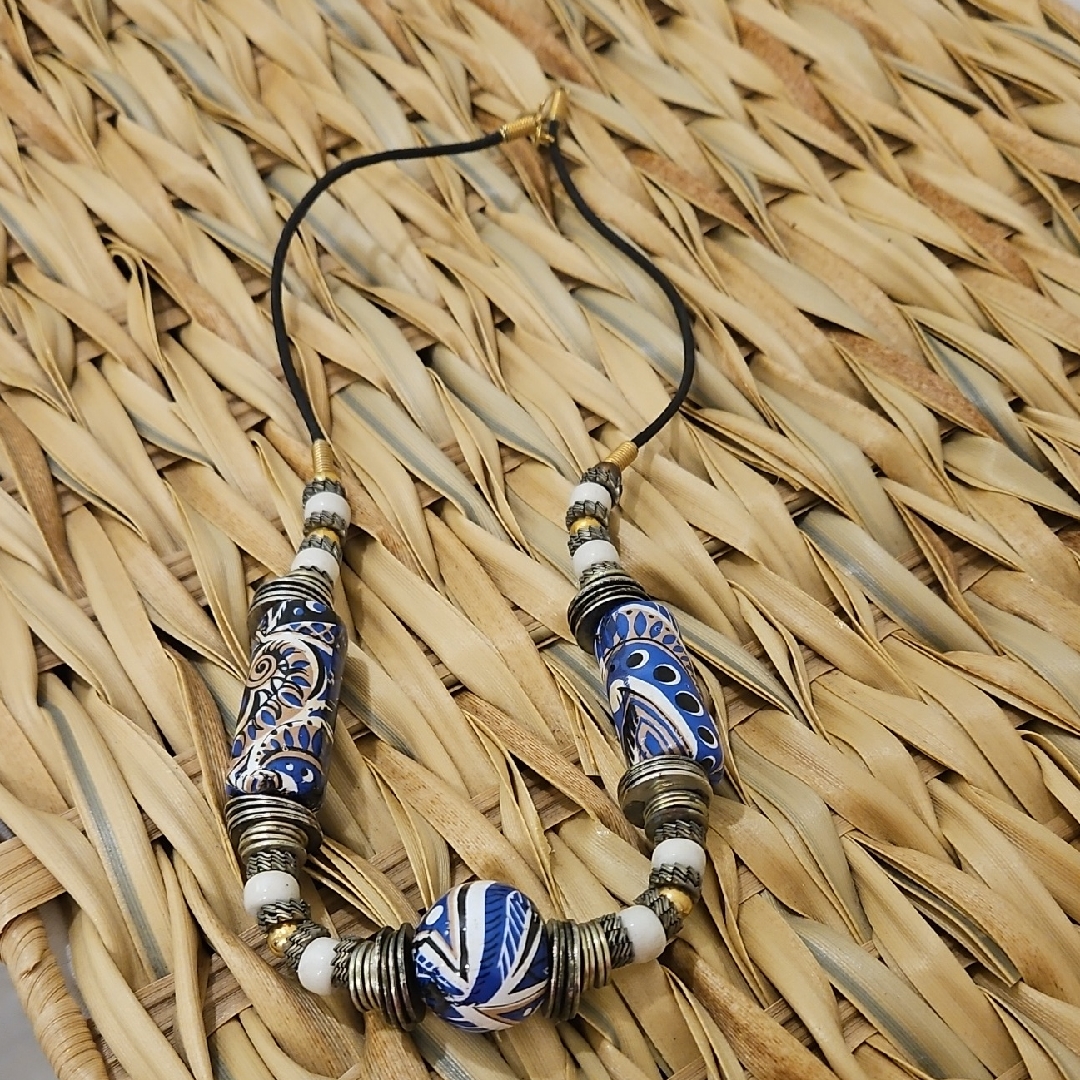 Handmade Stunning Blue And White Beaded Necklace 30$